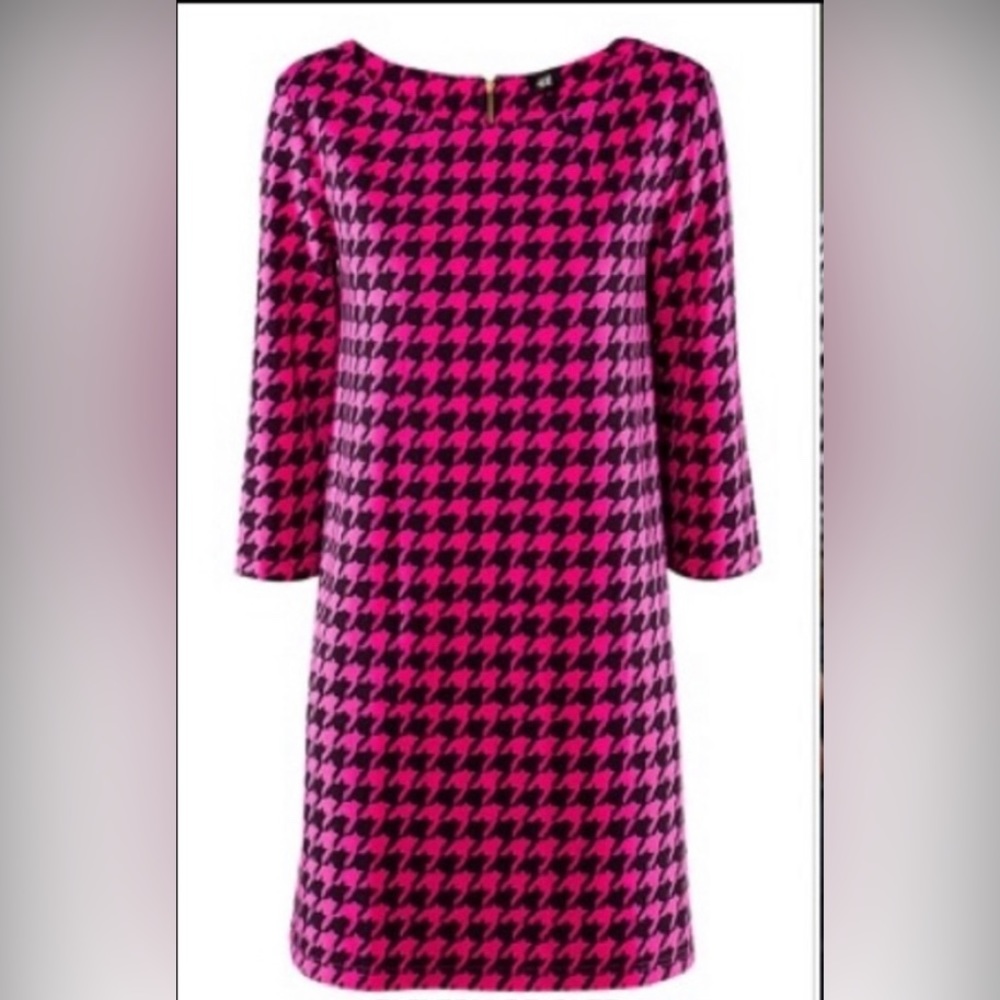 H&M Hot Pink Black Houndstooth Long Sleeve Dress ASO GLEE Blogger favorite S - Picture 3 of 8